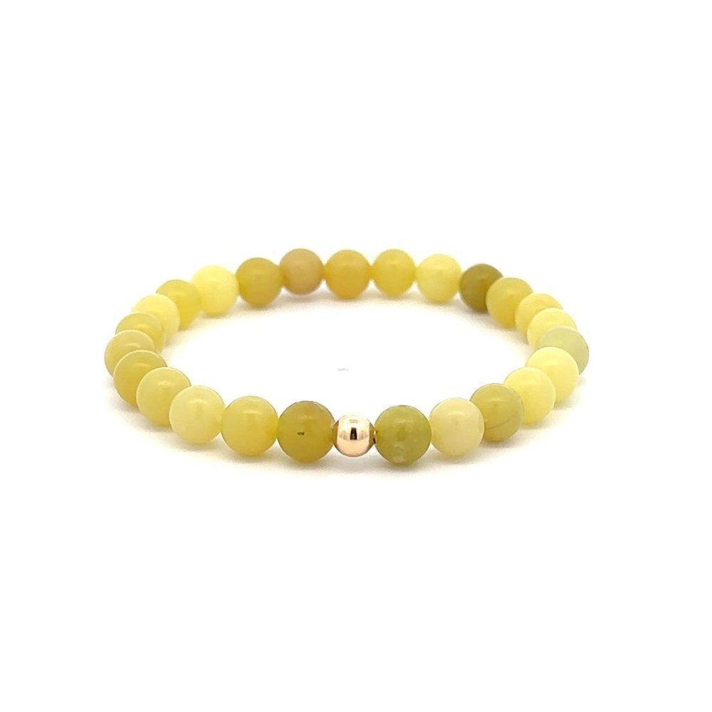 Natural Lemon Jade Gemstones 6mm Stretchable Bracelet 18k Gold Bead Charm